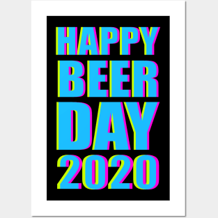 Minimalist Happy Beer Day 2020 Neon Typography Posters and Art